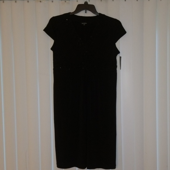 Ladies Black George Dress LG 12-14 - Picture 2 of 8